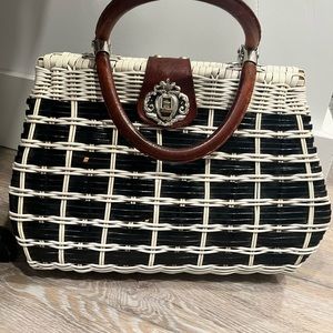 Vintage Plastic coated wicker hand bag